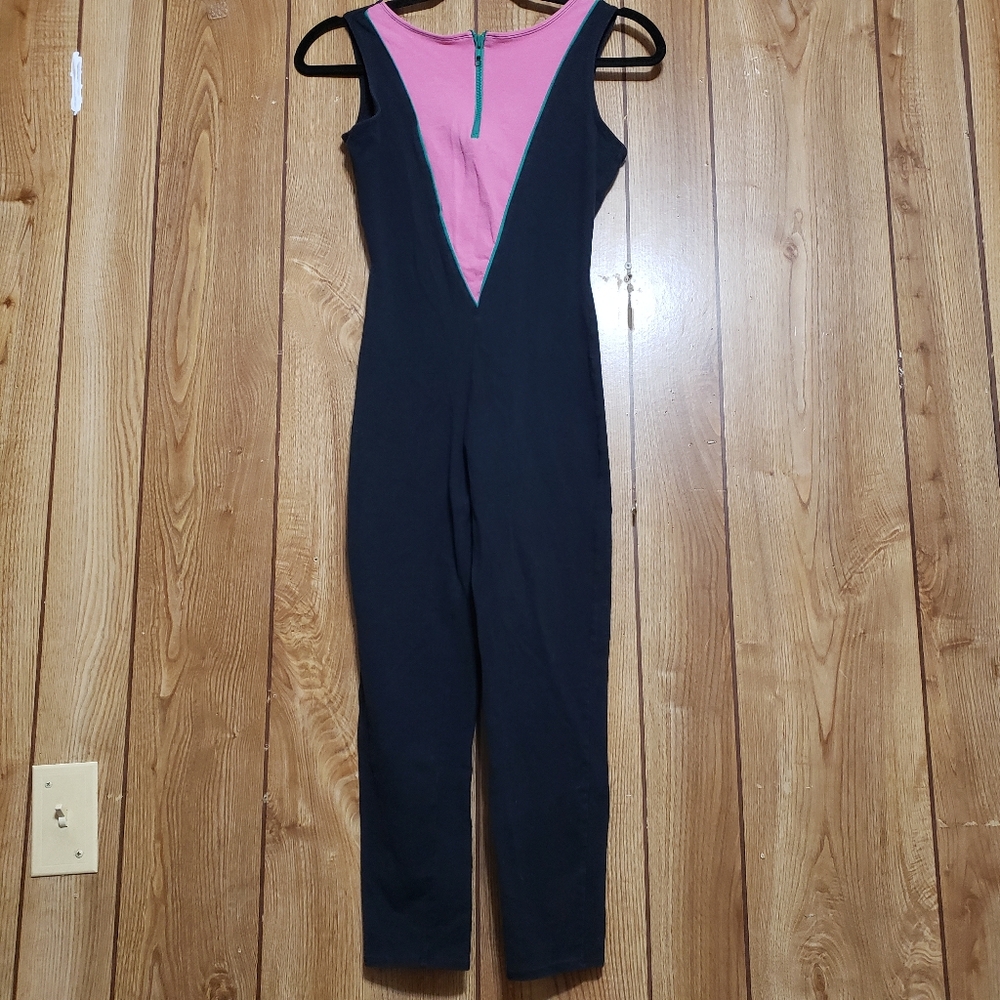 Girls 1980s Vintage Colorblock 1/4 Zip Leotard  Size 8-10 Approx Sleeveless.